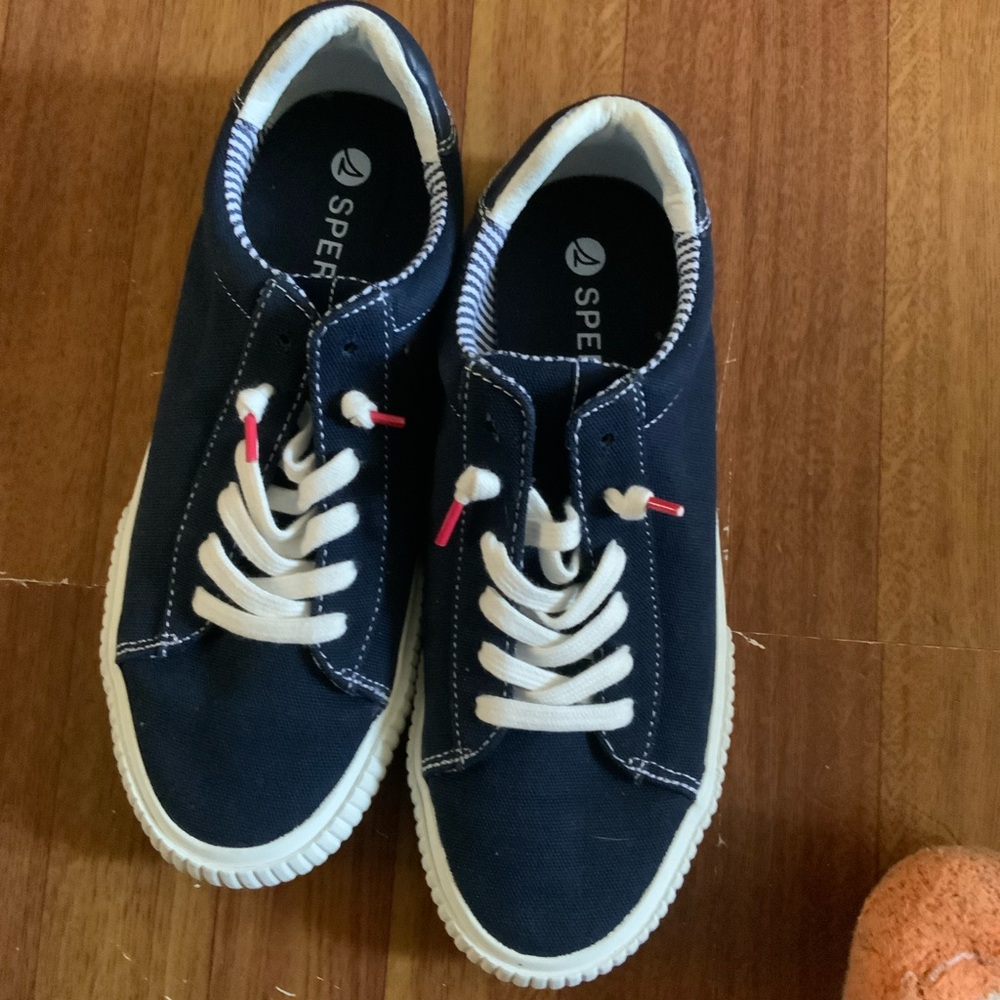 Sperry Navy Canvas Low-Top Sneakers with White Accents